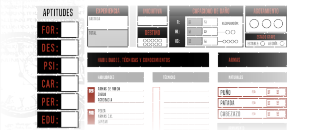 Imagen de la sección de Aptitudes en la hoja de personaje