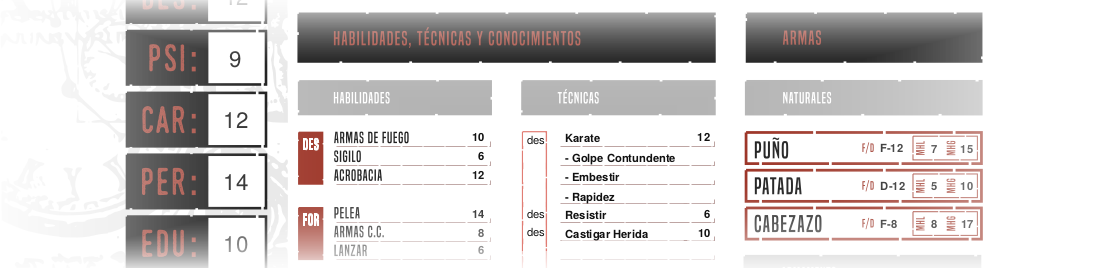 Ejemplo de registro de técnica de combate en la hoja de personaje